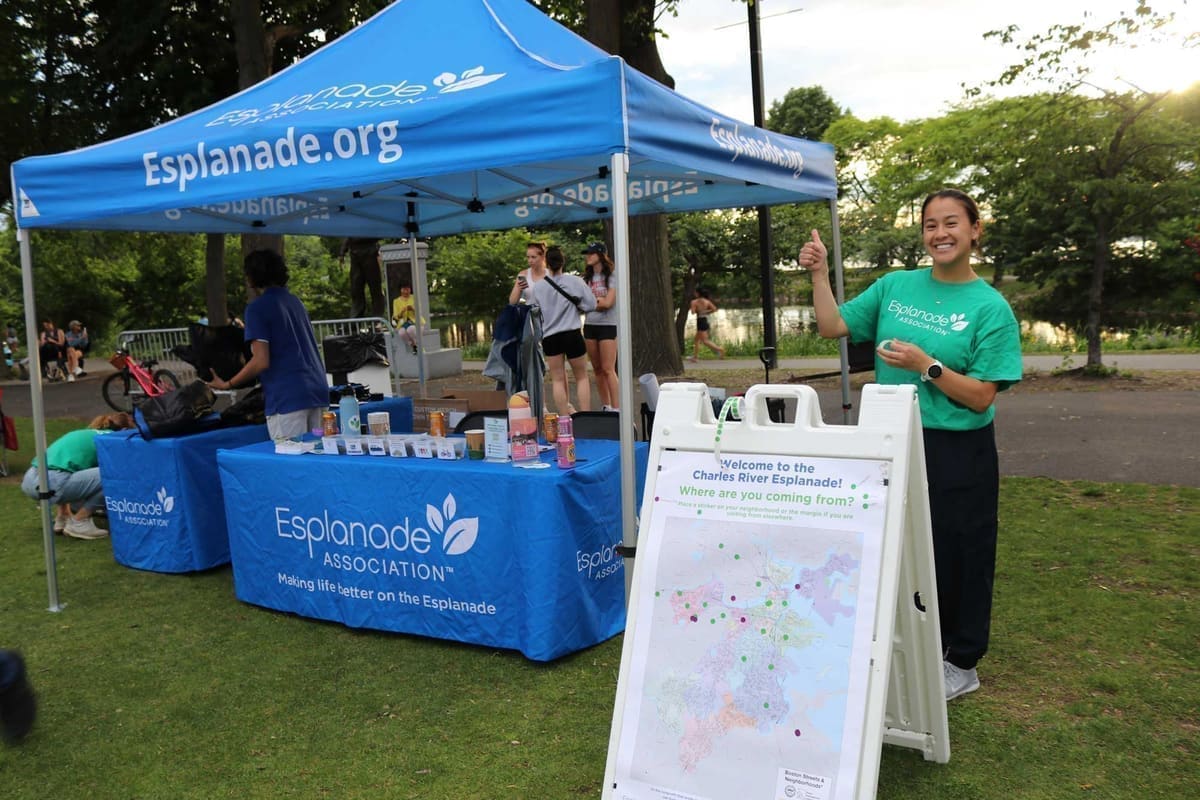 Esplanade Association staff welcoming visitors at a community event on the Charles River Esplanade